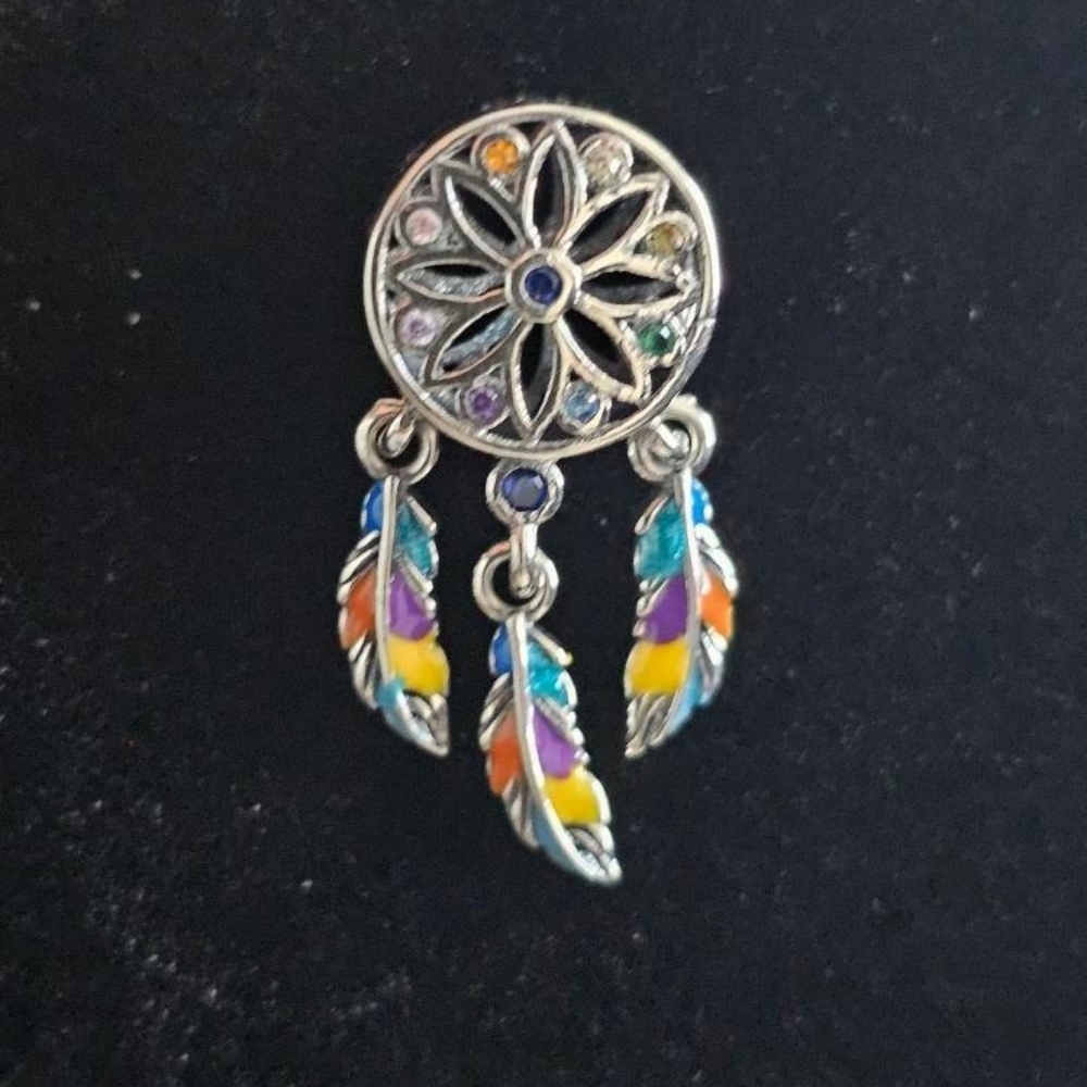 Multi Colored Dream catcher Sterling Silver Charm